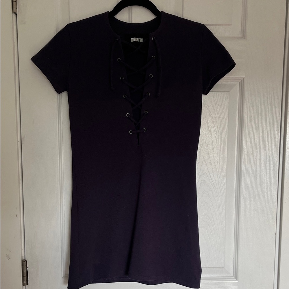 Dark blue Purple Lace-Up mini dress. Reformation size 2
